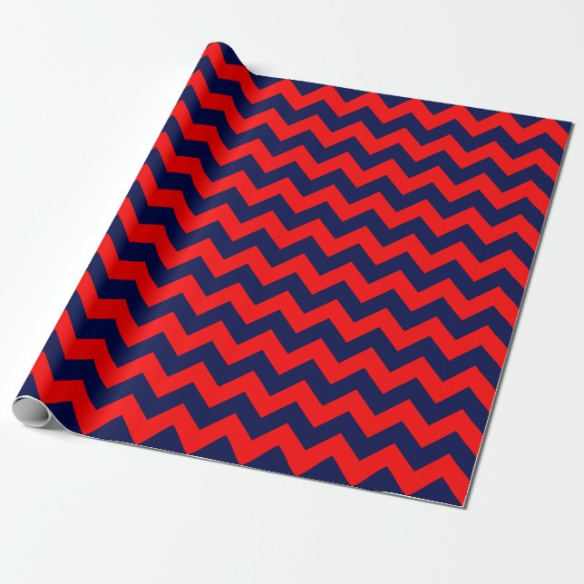 Presente Papel de enrolamento em marinho azul e vermelho em (Desenrolado)