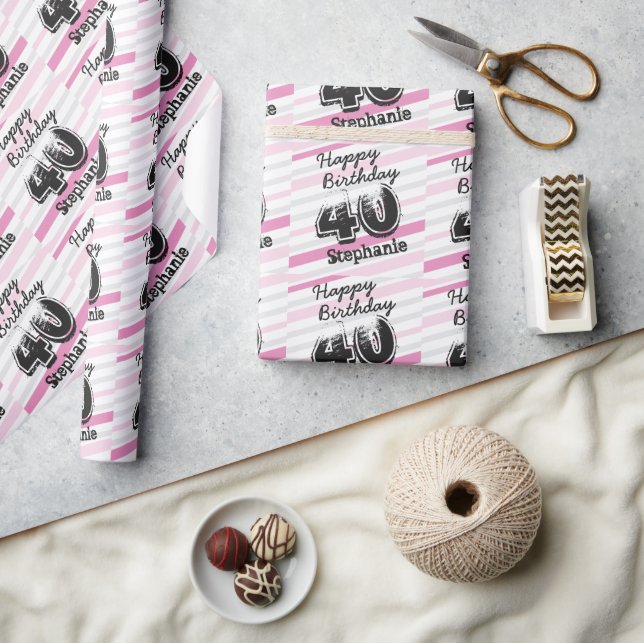 Presente Papel de enrolamento em tiras, rosa com aniversári (Artesanato)