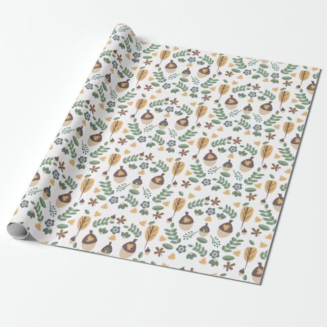 Presente Papel De Enrolamento Floral De Acorns (Desenrolado)