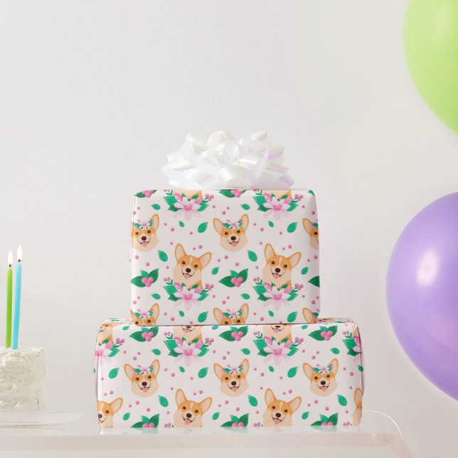 Presente Papel de enrolamento Floral de Corgi em Cute (Presentes para festas)