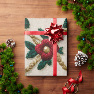 Presente Papel de enrolamento floral de Natal bordado Fes