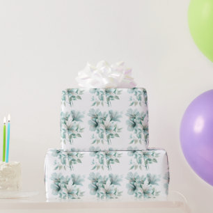 Presente Papel De Enrolamento Floral De Turquesa Leve