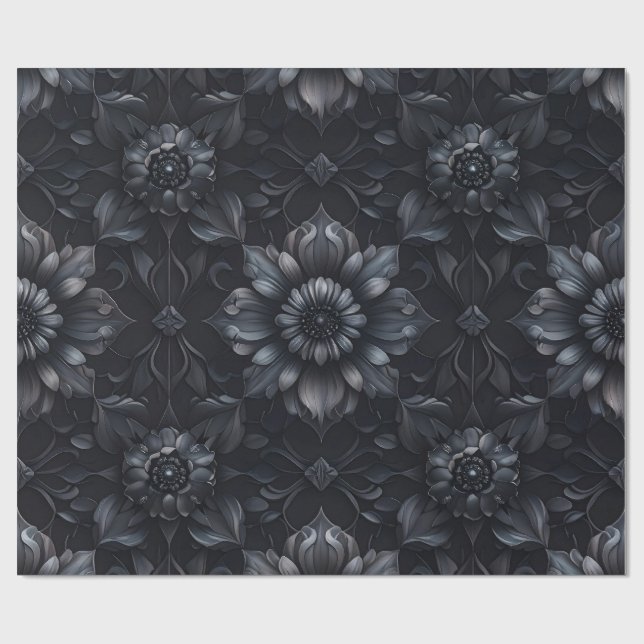 Presente Papel de enrolamento floral preto-gótico-escuro (Aberto)