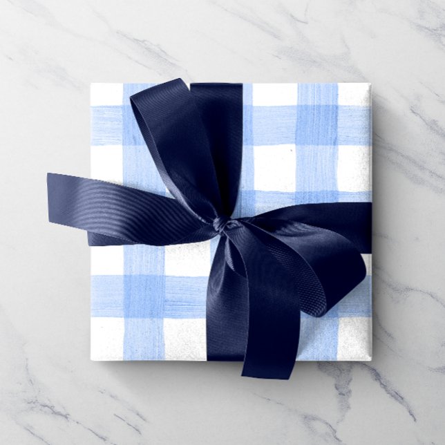 Presente Papel de enrolamento Gingham, Cor de Água Azul Cla (Criador carregado)