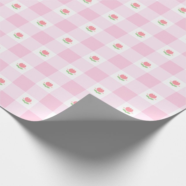 Presente Papel de enrolamento Gingham Pastel Pink com Tulip (Ponta)