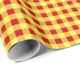 Presente Papel de enrolamento, Gingham vermelho e amarelo
