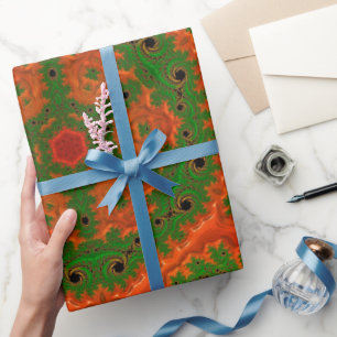 Presente Papel de enrolamento laranja e caleidoscópio verde