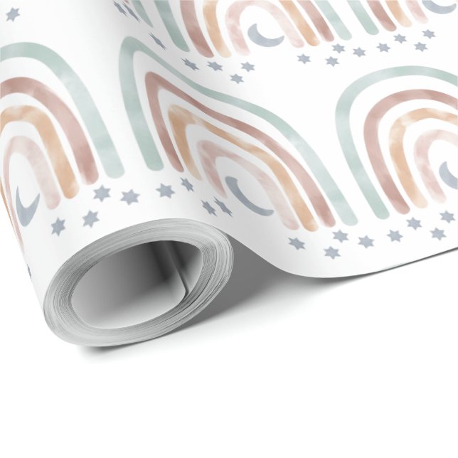 Presente Papel de enrolamento - Lua e estrelas arco-íris (Ponta do rolo)