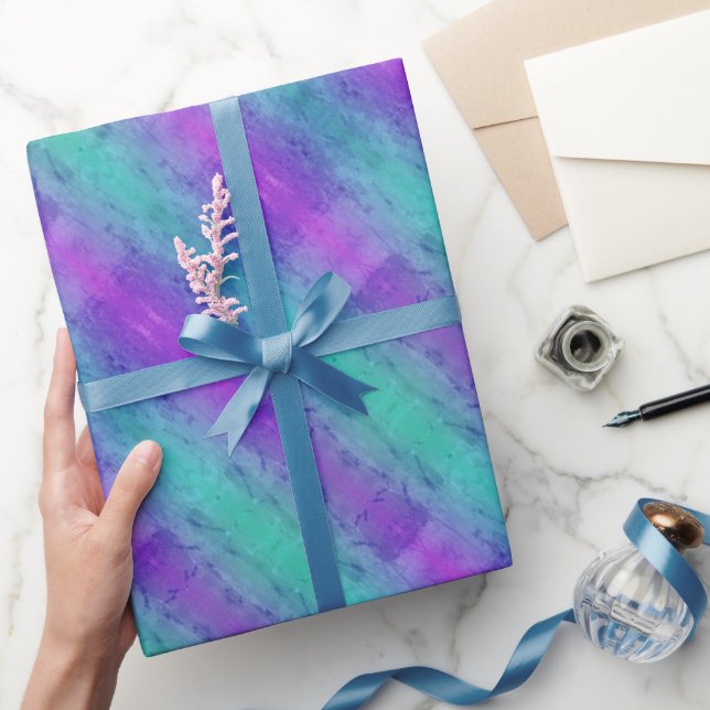 Presente Papel de enrolamento Neon Turquoise & Purple Strip (Presentear)