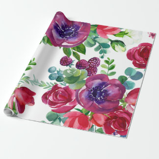 Presente Papel de enrolamento - Padrão Floral de Aquarela
