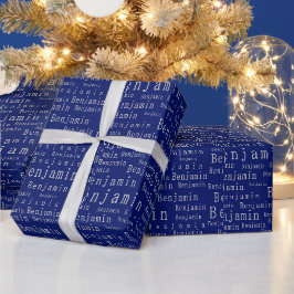 Presente Papel de enrolamento personalizado de nome azul e