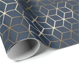 Presente Papel de enrolamento - Prata Geométrica e Azul/Cin
