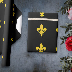 Presente Papel de enrolamento preto com Fleur de Lis dourad