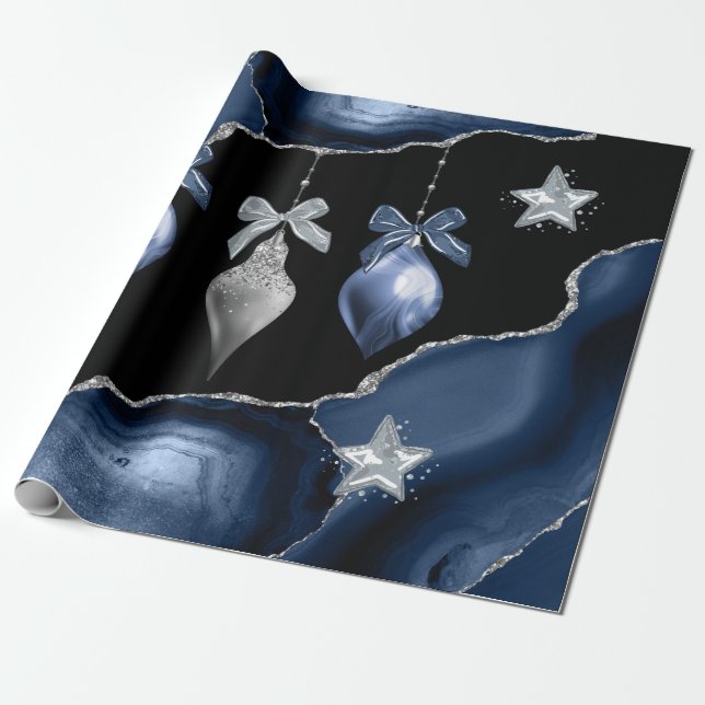 Presente Papel de enrolamento Rolos de Natal Azul/Prata (Desenrolado)