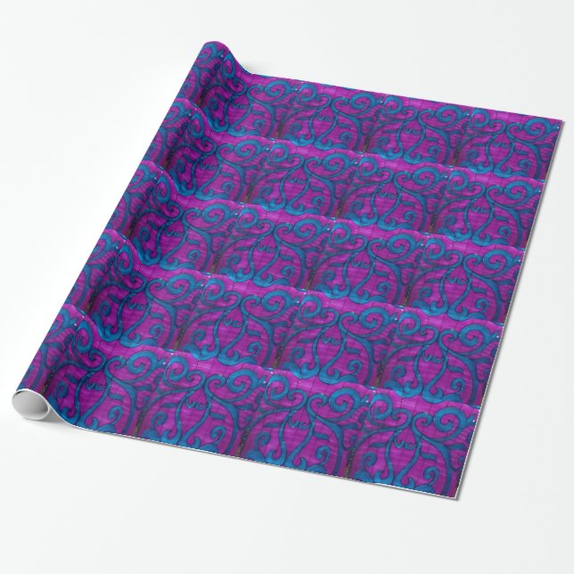 Presente Papel de enrolamento rosa e roxo (Desenrolado)