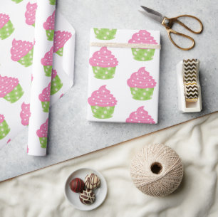 Presente Papel de enrolamento rosa e verde do Cupcake
