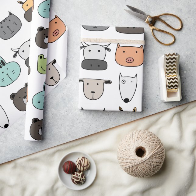 Presente Papel de enrolamento - Rostos de animais (Artesanato)