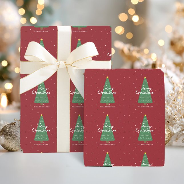 Presente Papel de enrolamento vermelho da árvore de Natal (Criador carregado)