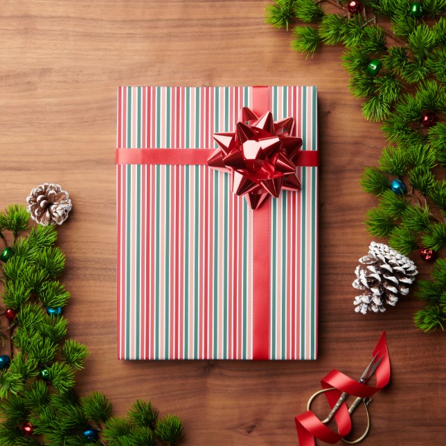 Presente Papel de enrolamento vermelho verde e listrado (Presente de Natal)