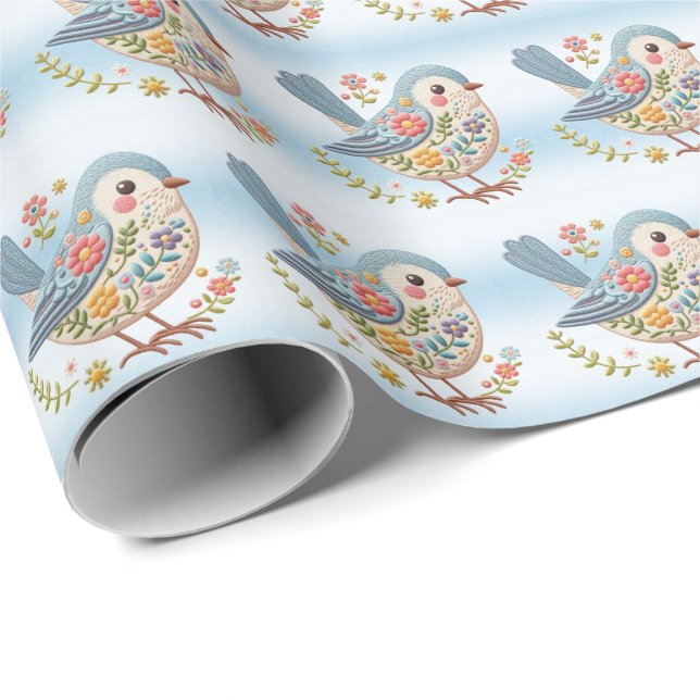 Presente Papel de enrolar azul-floral pequeno (Ponta do rolo)