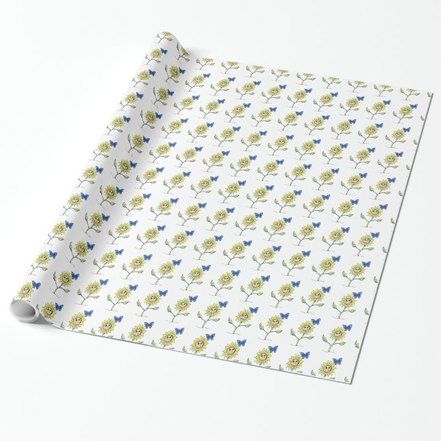 Presente Papel de enrolar da borboleta de girassol sorriden (Desenrolado)