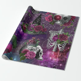 Presente Papel de enrolar Rosa e Caveira de Bruxa Gótica Ro