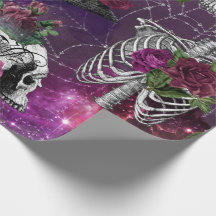 Papel de enrolar Rosa e Caveira de Bruxa Gótica Ro