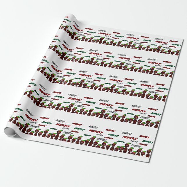 Presente Papel de envolvimento alegre do Natal de muitos (Desenrolado)