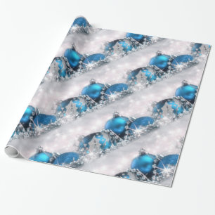 Presente Papel de envolvimento azul e de prata do Natal