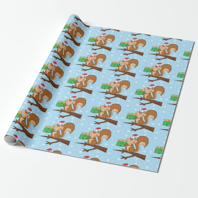 Presente Papel de envolvimento bonito do esquilo do Natal (Desenrolado)