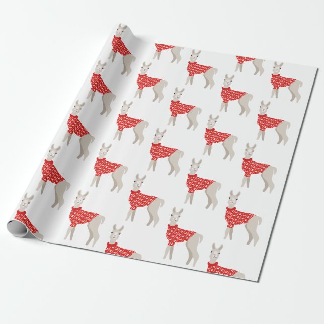 Presente Papel de envolvimento bonito do lama do Natal do (Desenrolado)