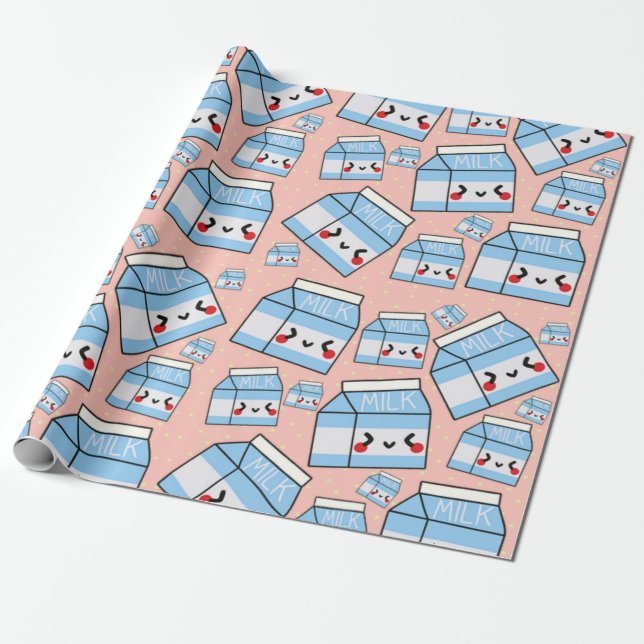Presente Papel de envolvimento bonito do leite de Kawaii (Desenrolado)