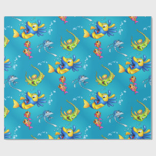 Presente Papel de envolvimento bonito dos peixes dos