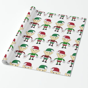 Presente Papel de envolvimento branco dos duendes do Natal
