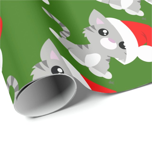 Presente Papel de envolvimento cinzento do gatinho do Natal (Ponta do rolo)