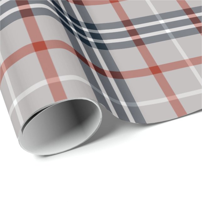 Presente Papel de envolvimento cinzento/vermelho da xadrez (Ponta do rolo)
