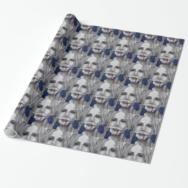 Presente Papel de envolvimento da arte do vampiro dos rosas (Desenrolado)
