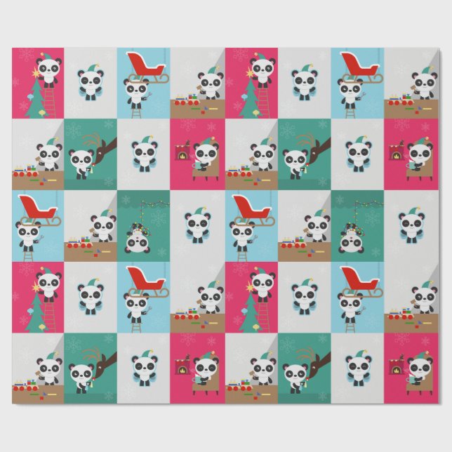 Presente Papel de envolvimento da panda/duende do feriado (Aberto)