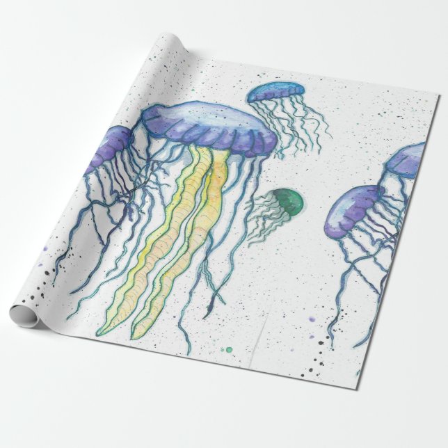 Presente Papel de envolvimento das medusas da aguarela (Desenrolado)