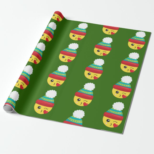 Presente Papel de envolvimento de Emoji do Natal do feriado (Desenrolado)