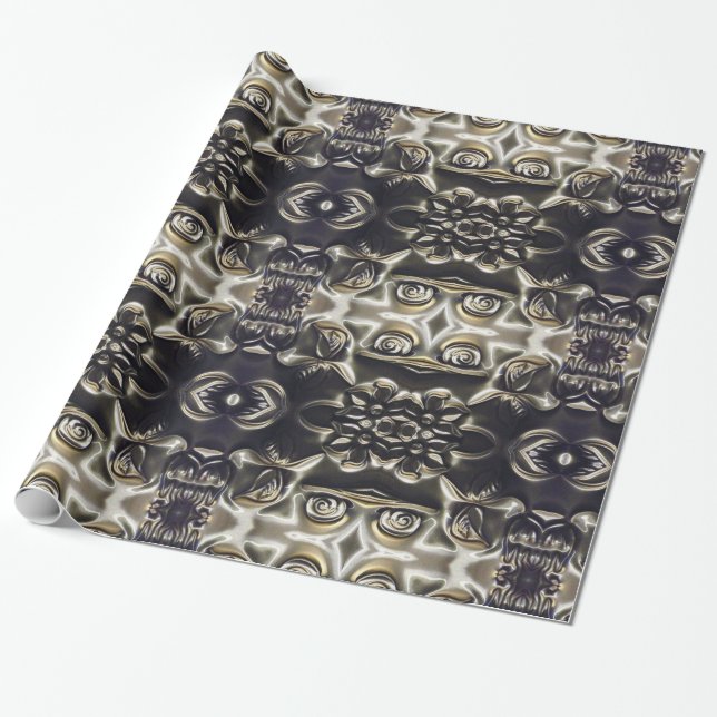 Presente Papel de envolvimento de gravação da arte da flor (Desenrolado)