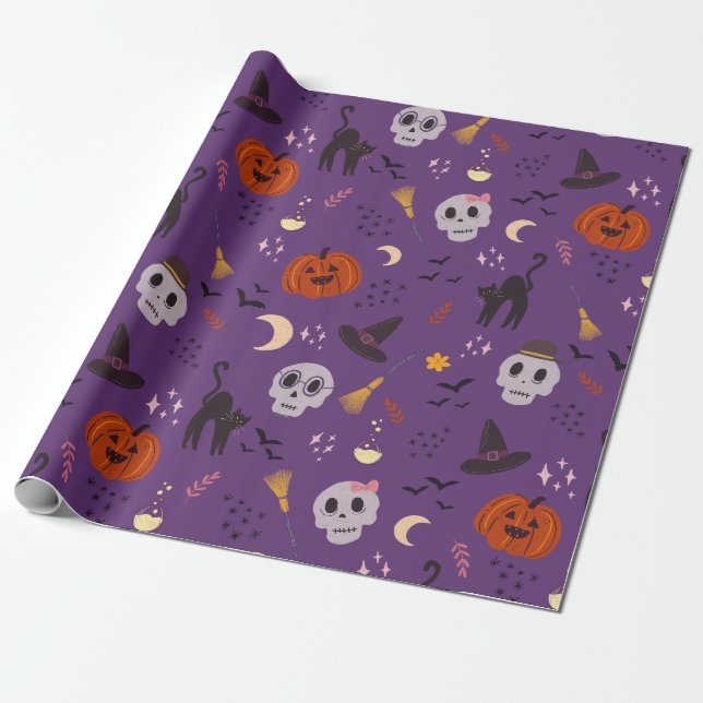 Presente Papel De Envolvimento De Halloween - Pumpkins, Sku (Desenrolado)