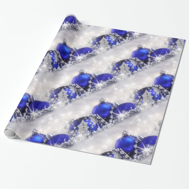 Presente Papel de envolvimento de prata e azul do Natal (Desenrolado)