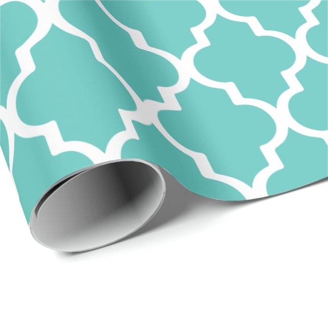 Presente Papel de envolvimento de Quatrefoil - turquesa (Ponta do rolo)