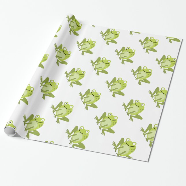 Presente Papel de envolvimento de salto verde feliz do sapo (Desenrolado)
