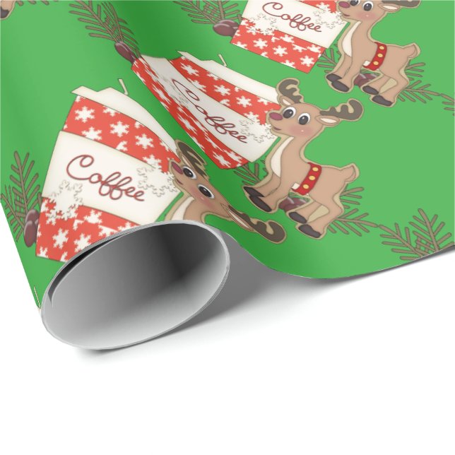 Presente Papel de envolvimento do café e da rena do Natal (Ponta do rolo)