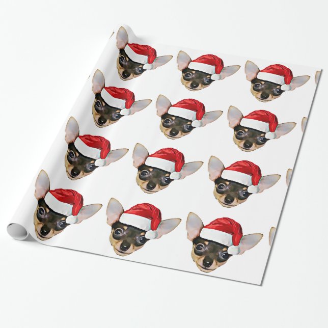Presente Papel de envolvimento do cão da chihuahua do Natal (Desenrolado)