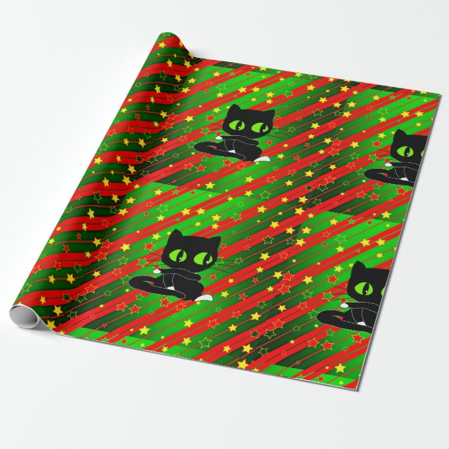 Presente Papel de envolvimento do gato do Xmas (Desenrolado)