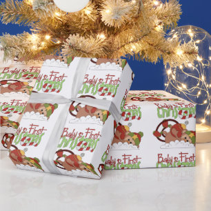 Presente Papel de envolvimento do macaco do Natal do bebê