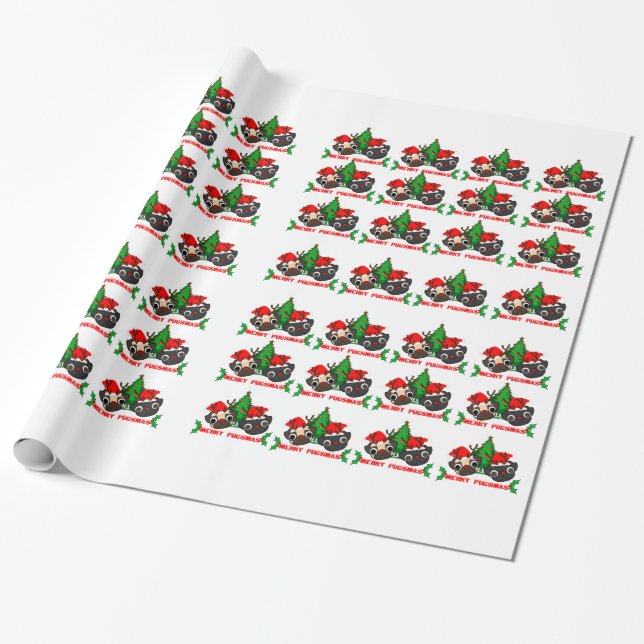 Presente Papel de envolvimento do Natal do Pug (Desenrolado)